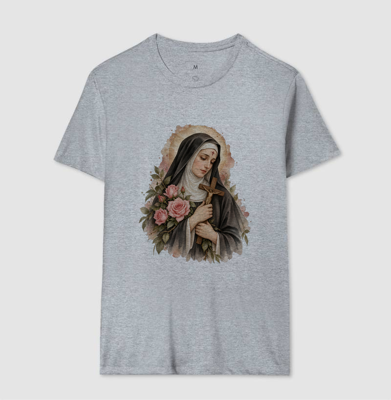 Santa Rita de Cássia — Aquarela Vinheta com Rosas e Crucifixo - Imagem 8
