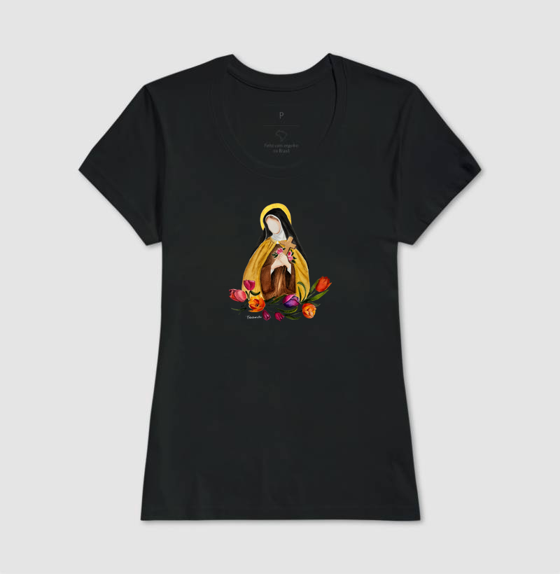 Camiseta Santa Terezinha das Rosas – Arte em Aquarela Taana de Sousa Araújo - Imagem 4