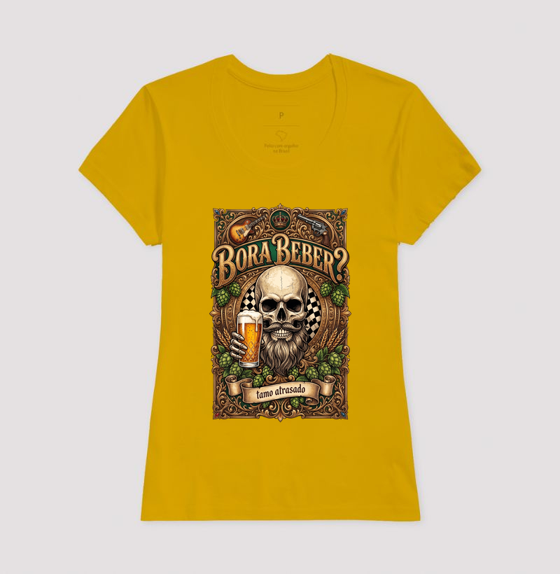 Bora Beber? Tamo Atrasado! | Camiseta Caveira Tattoo - Imagem 14