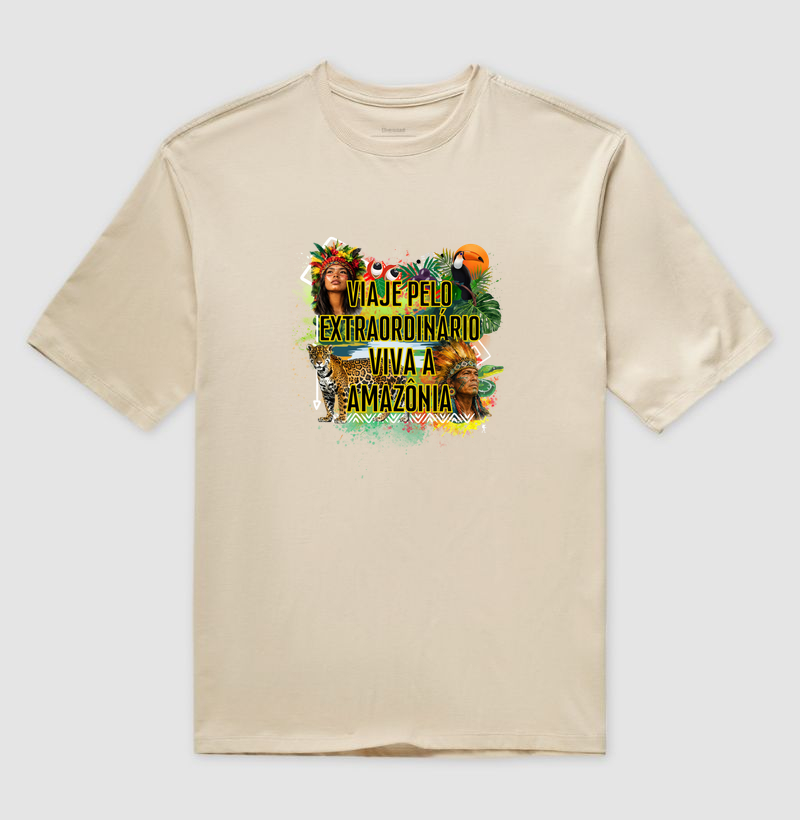 Camiseta Viaje pelo Extraordinario Viva a Amazonia | Onca Tucano Indigena | Colecao Viciados em Viagem - Imagem 3