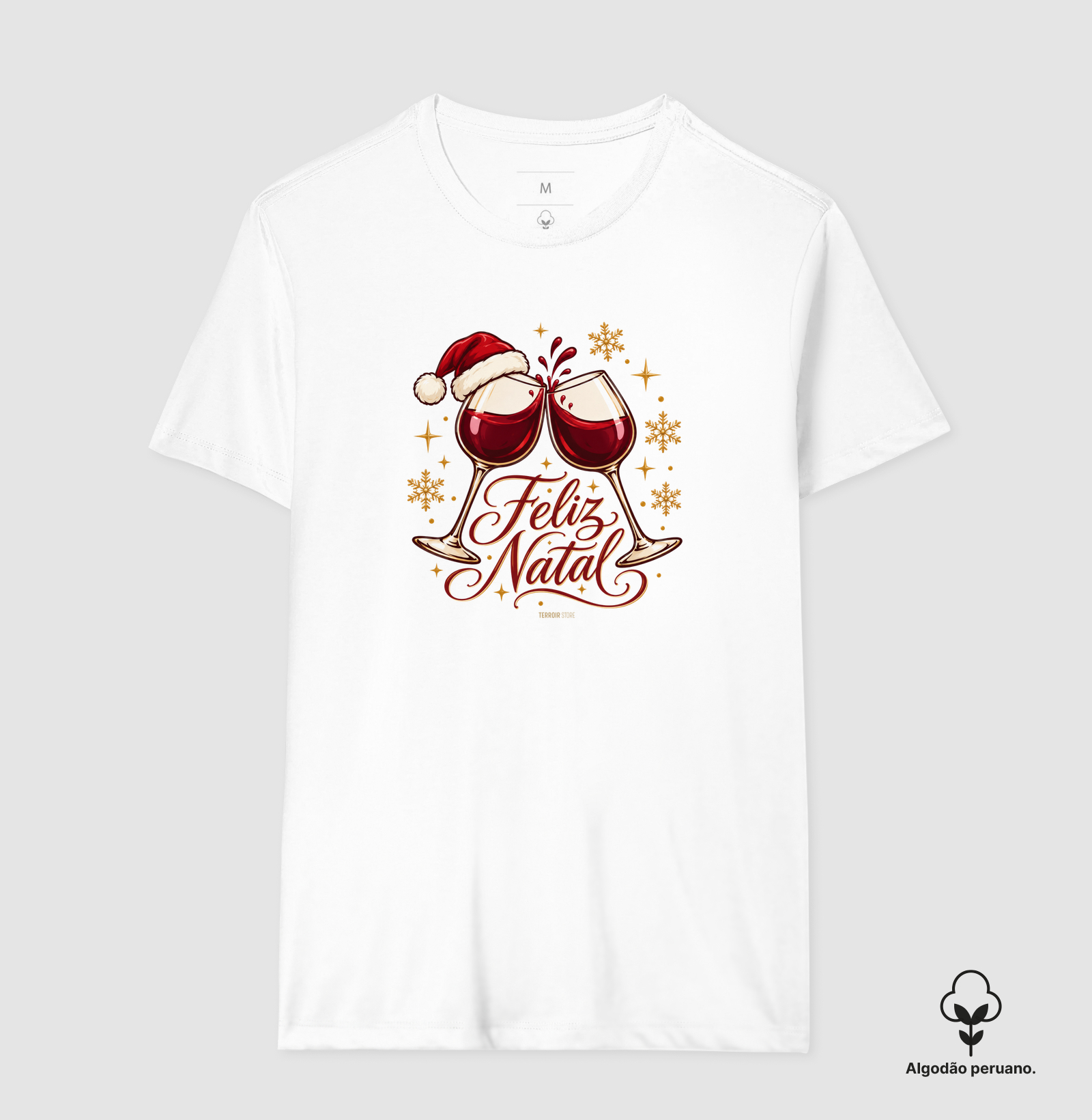 Camiseta Algodão Peruano Feliz Natal – Brinde de Taças de Vinho - Imagem 8