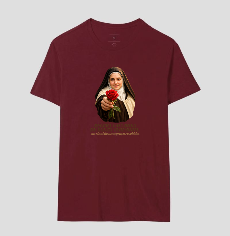 Camiseta Santa Teresinha do Menino Jesus Receba uma Rosa - Imagem 16