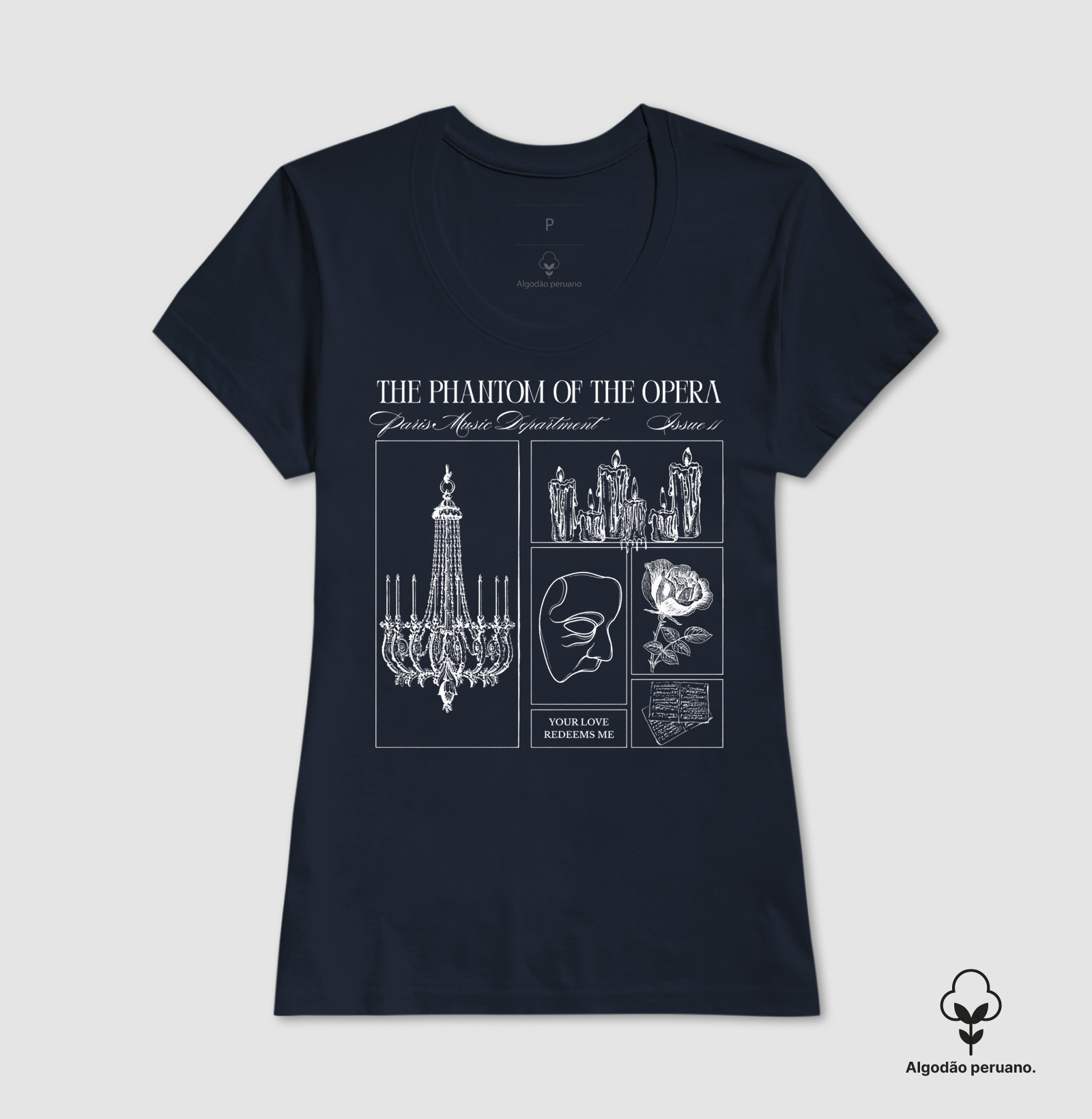 Camiseta O Fantasma da Ópera | Literatura Gótica Algodão Peruano  - Imagem 3