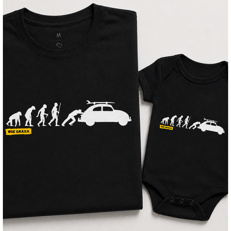 Kit Pai e Filho Evolução Fusqueiro (1 camiseta Pai e 1 body Filho)