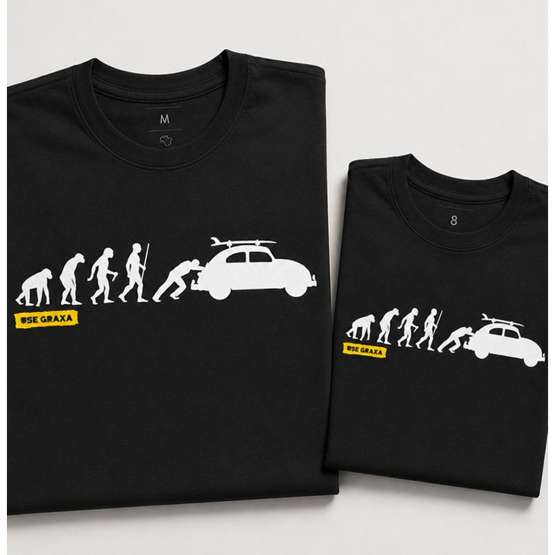 Kit Pai e Filho Evolução Fusqueiro (1 camiseta Pai e 1 camiseta Filho)