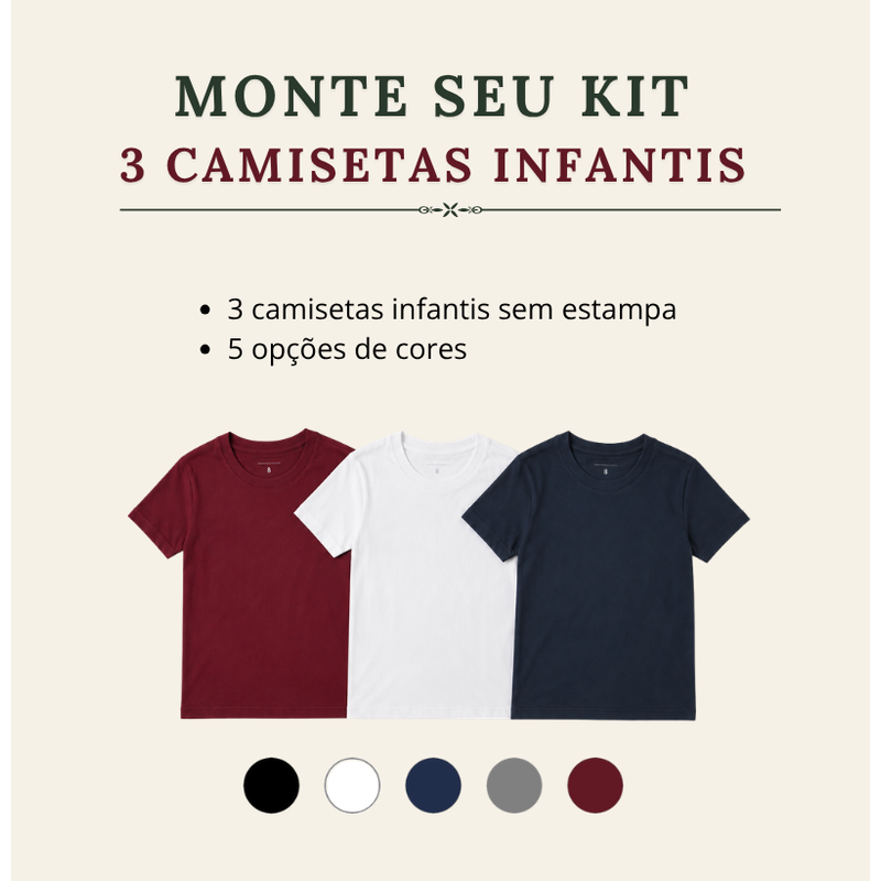 Kit camisetas infantis lisas