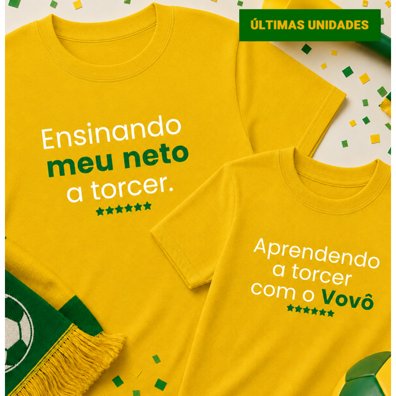 Kit vô e neto (1 camiseta ENSINANDO MEU NETO e 1 camiseta infantil APRENDENDO A TORCER COM O VOVÔ)