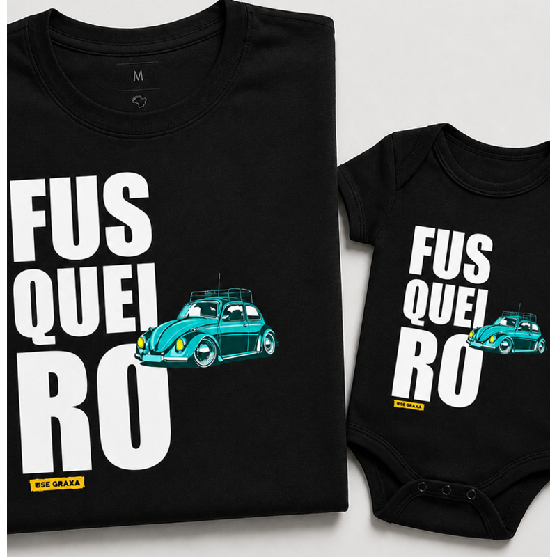 Kit Pai e Filho Fusqueiro Azul Claro 01 (1 camiseta Pai e 1 body Filho)