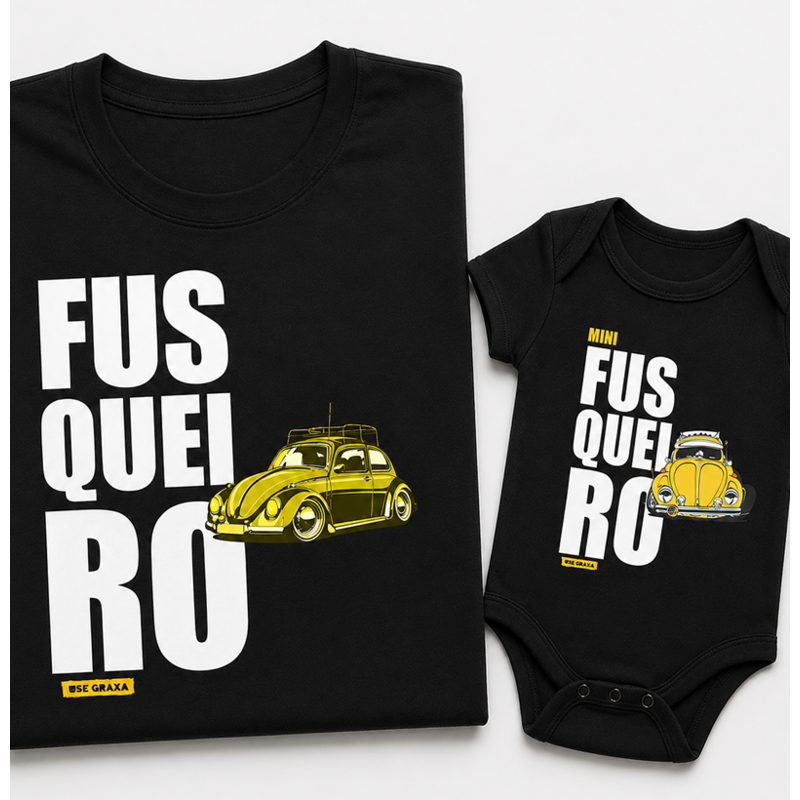 Kit Pai e Filho Fusqueiro Amarelo e Mini (1 camiseta Pai e 1 body Filho)