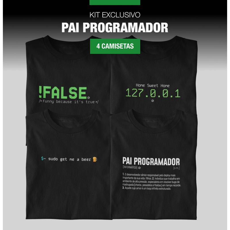 Kit Pai Dev Com 4 Camisetas de T.I