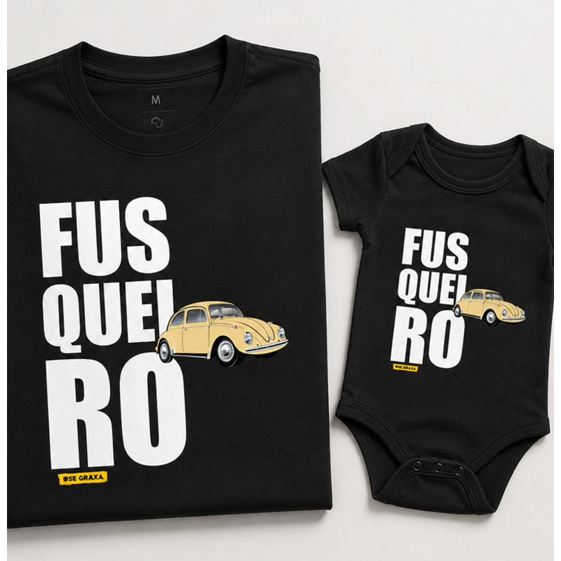 Kit Pai e Filho Fusqueiro Bege (1 camiseta Pai e 1 body Filho)