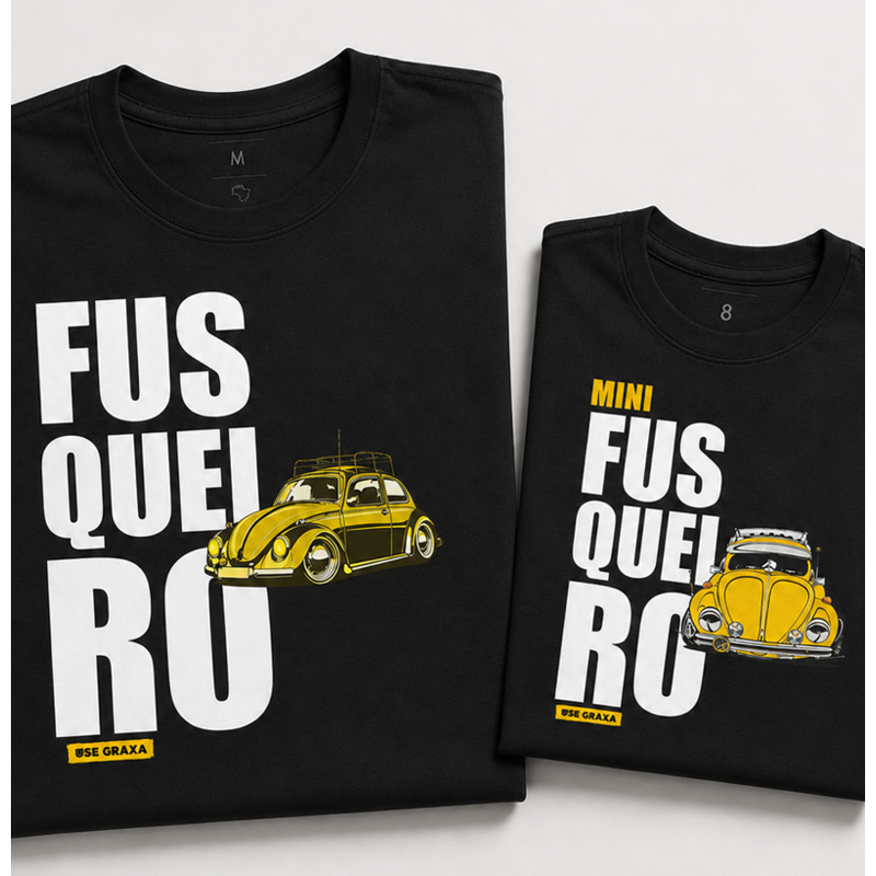 Kit Pai e Filho Fusqueiro Amarelo e Mini (1 camiseta Pai e 1 camiseta Filho)