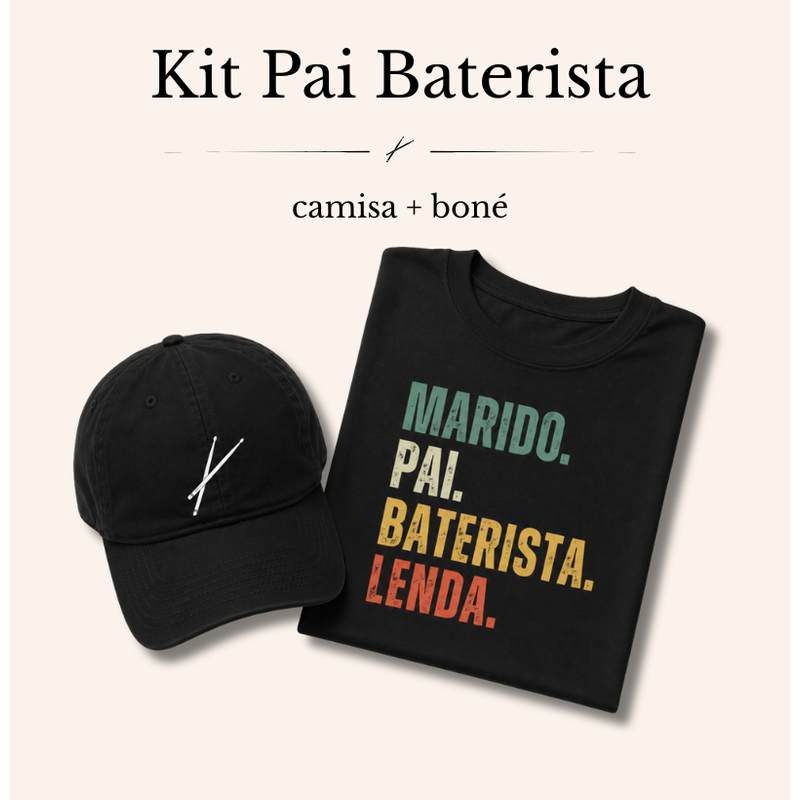KIT PAI BATERISTA | MARIDO BATERISTA + BONÉ BAQUETAS