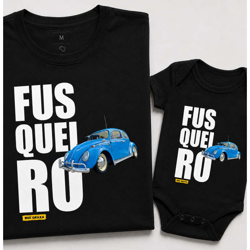 Kit Pai e Filho Fusqueiro Antigo Azul (1 camiseta Pai e 1 body Filho)
