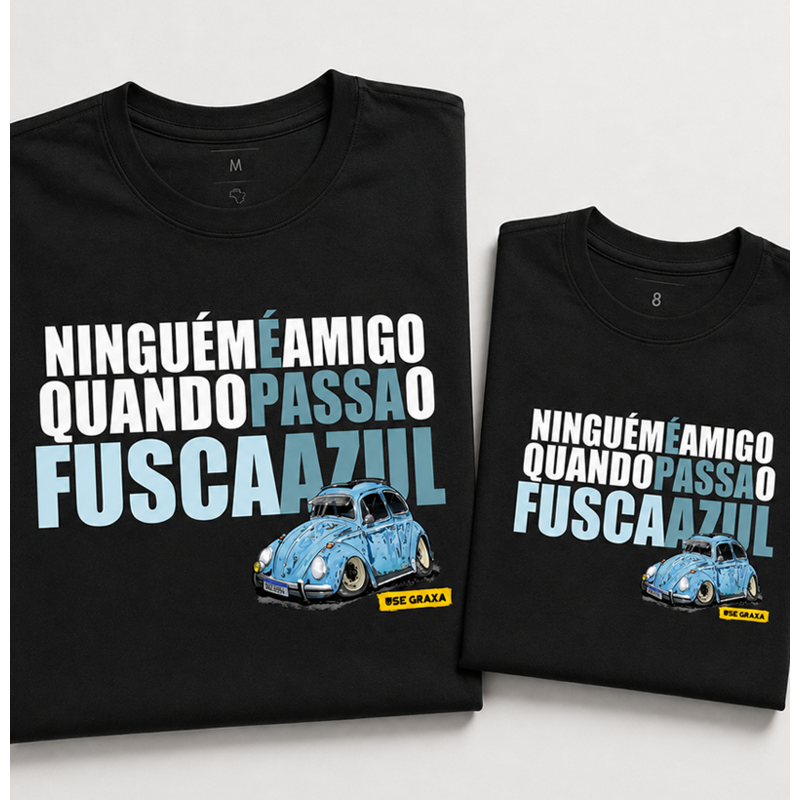 Kit Pai e Filho Fusca Azul Acabou a Amizade LobBlue (1 camiseta Pai e 1 camiseta Filho)