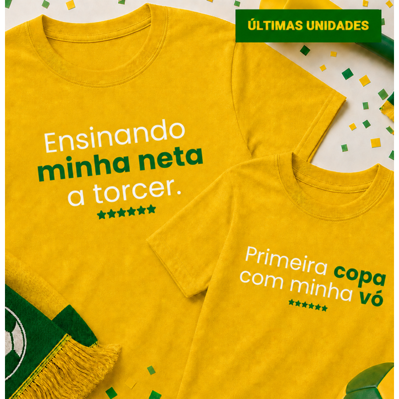 Kit vó e neta (1 camiseta ENSINANDO MINHA NETA e 1 camiseta infantil PRIMEIRA COPA COM MINHA VÓ)