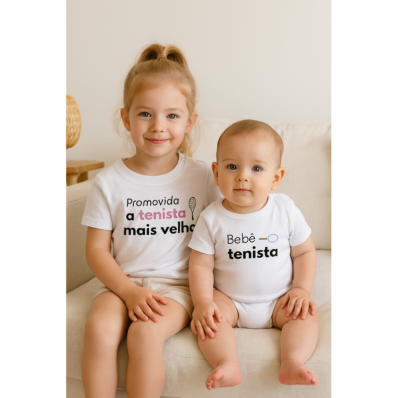 Kit Irmãos tenistas - Promovida a tenista mais velha + Body bebê tenista