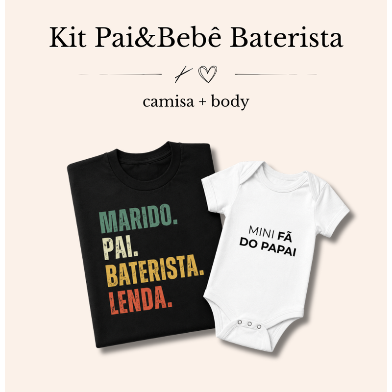 KIT PAPAI&BEBÊ BATERISTA | PAI BATERISTA + FÃ DO PAPAI