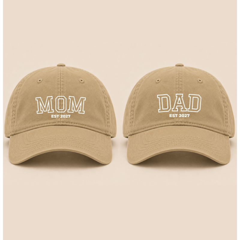 Kit: Mom Est. 2027 (boné) + Dad Est. 2027 (boné)