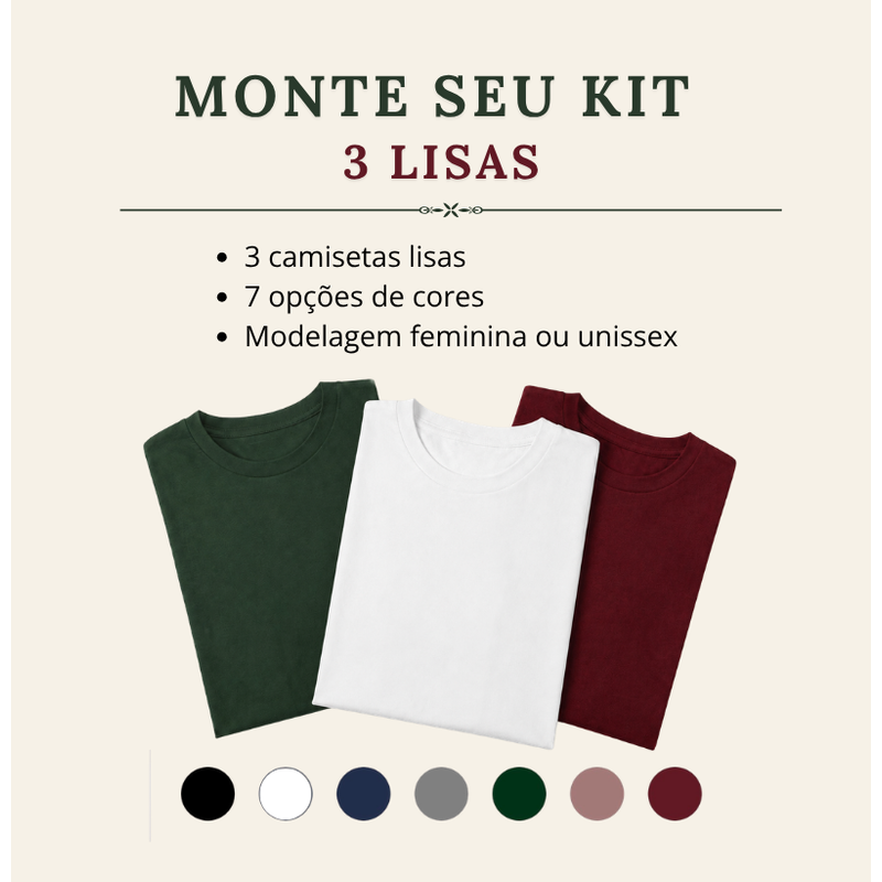 Kit 3 camisetas lisas