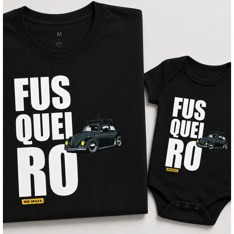 Kit Pai e Filho Fusqueiro Preto (1 camiseta Pai e 1 body Filho)