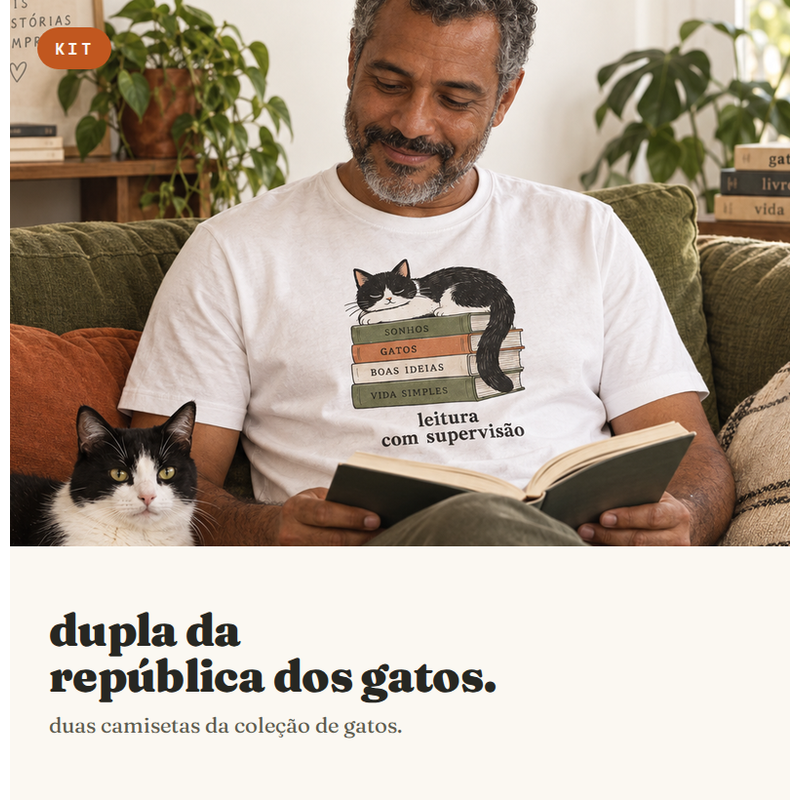 Kit Dupla República dos Gatos | 2 Camisetas de Gato | Pelo & Pano