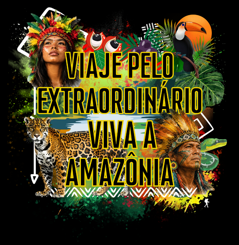 Camiseta Viaje pelo Extraordinario Viva a Amazonia | Onca Tucano Indigena | Colecao Viciados em Viagem - Imagem 2