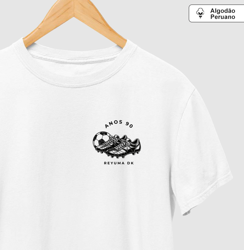 "Chuteira anos 90" - Futebol - Camiseta Algodão Peruano Masculina, Feminina e Babylook - Imagem 4