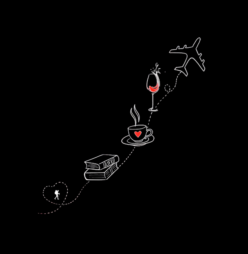 Camiseta Livro Cafe Vinho Aviao | Rota da Vida Viajante | Colecao Viciados em Viagem - Imagem 2
