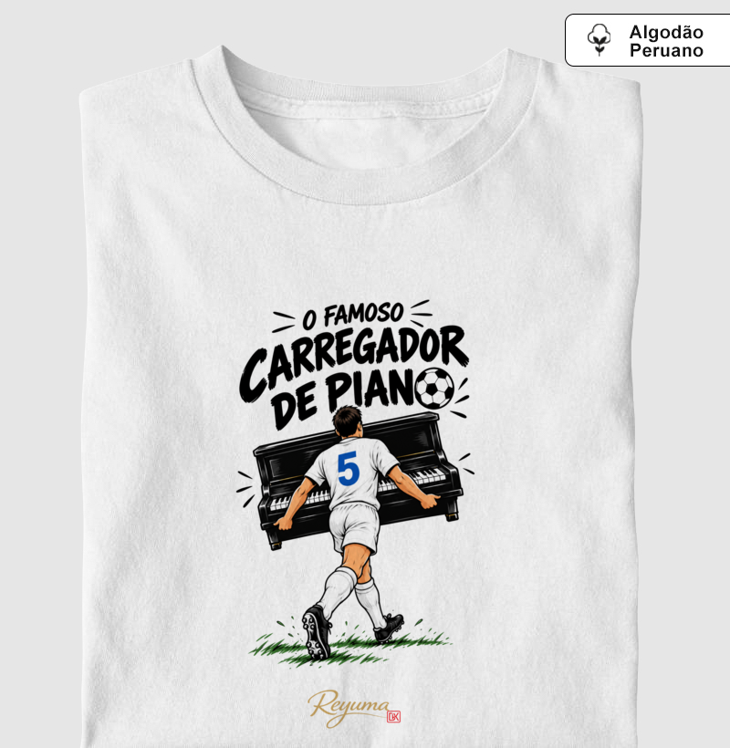 "Carregador de Piano" - Futebol - Camiseta Algodão Peruano Masculina - Imagem 3