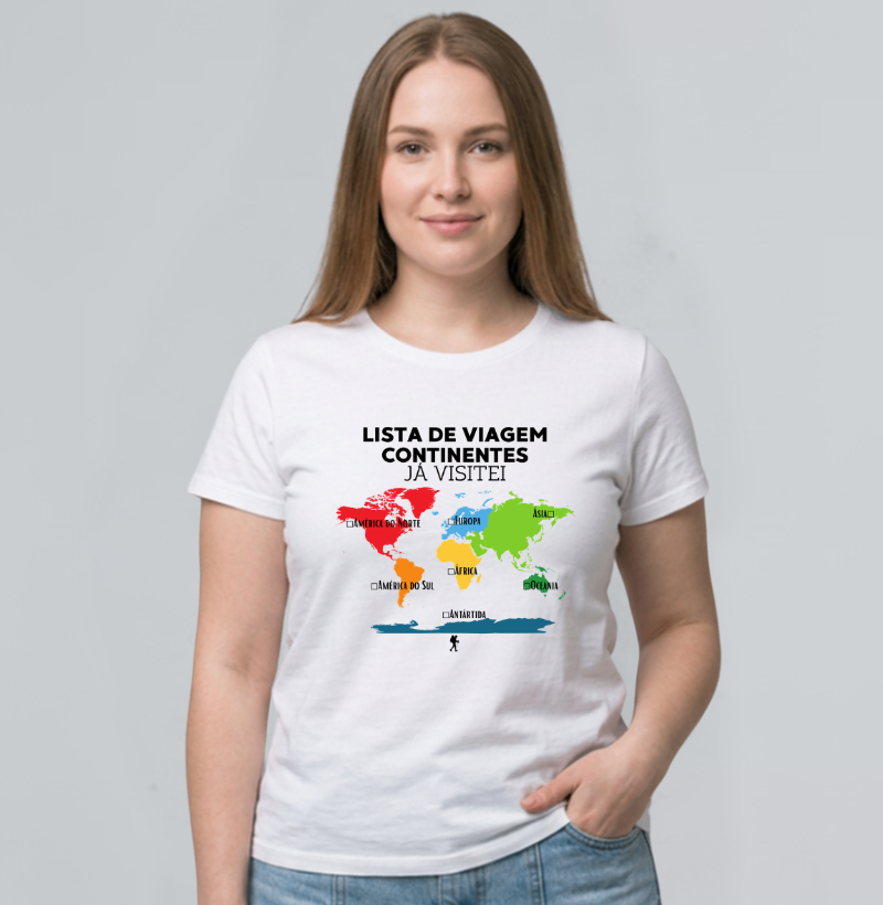 Camiseta Lista de Viagem Continentes Ja Visitei | Mapa Mundi Auto Personalizavel | Colecao Personalizaveis - Imagem 4
