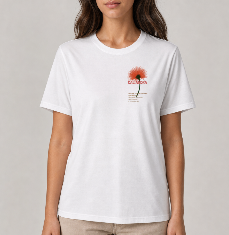 Camiseta Branca Caliandra Flor do Cerrado 100% Algodão - Imagem 3