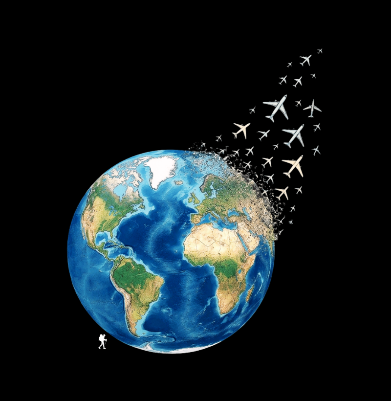 Camiseta Globo Terrestre Avioes Dispersos Bolso | Arte 3D Viagem Mundo Pocket | Colecao Viciados em Viagem - Imagem 2