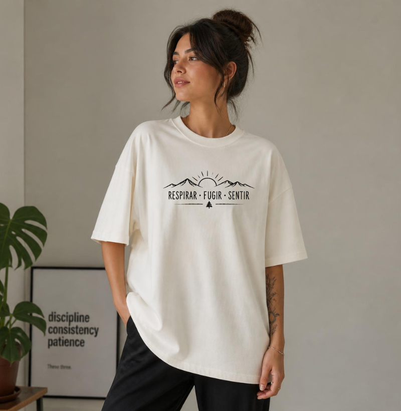 Camiseta Oversized |Unissex | Respirar, Fugir, Sentir - Imagem 3