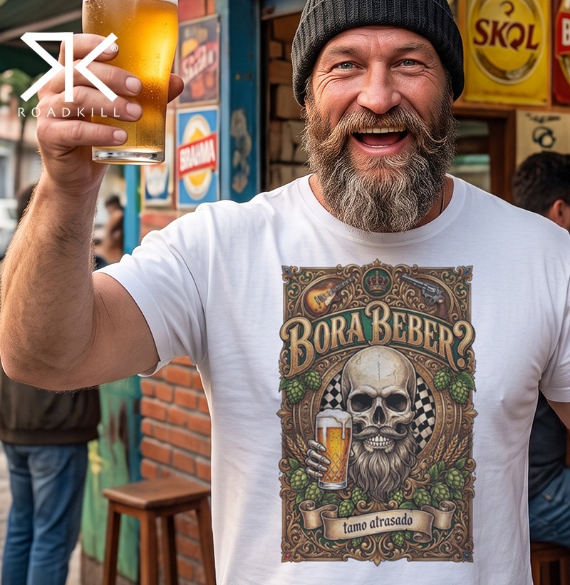 Bora Beber? Tamo Atrasado! | Camiseta Caveira Tattoo - Imagem 2