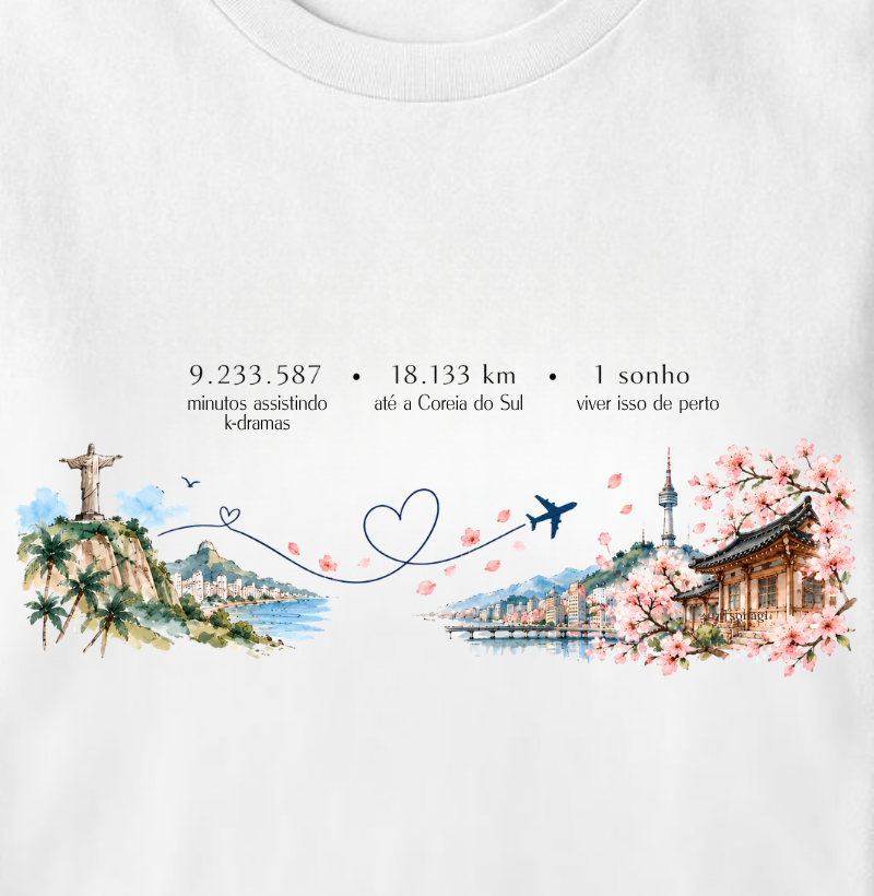 18.133 km de Distância Brasil e Coreia| Camiseta Dorameira em Aquarela - Imagem 2