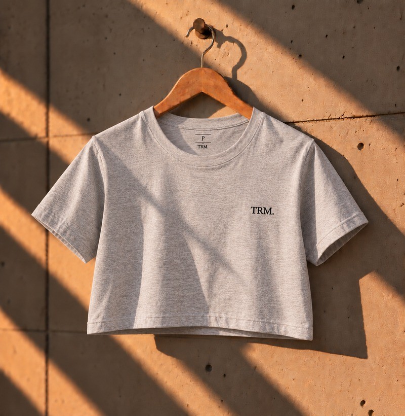Cropped Feminino Cinza Mescla com Logo Preta TRM Timeless - Imagem 4