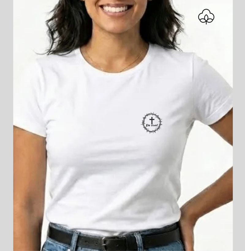 Camiseta Algodão Peruano Ele Vive - Imagem 2