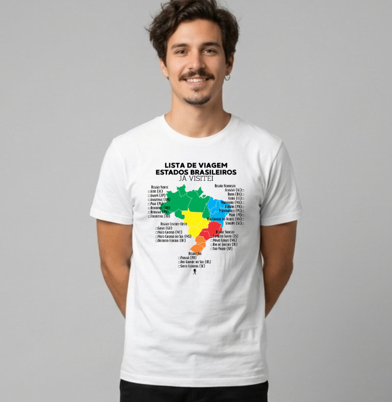 Camiseta Lista de Viagem Estados Brasileiros Ja Visitei | Mapa Brasil Auto Personalizavel | Colecao Personalizaveis - Imagem 4