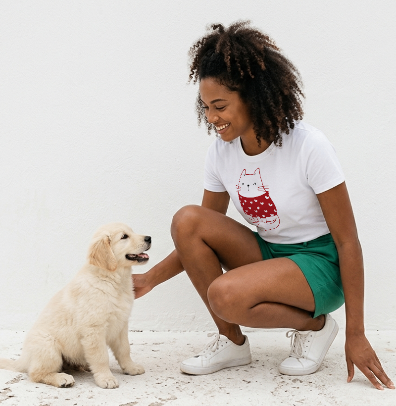 Gata branca de suéter vermelho - Imagem 2