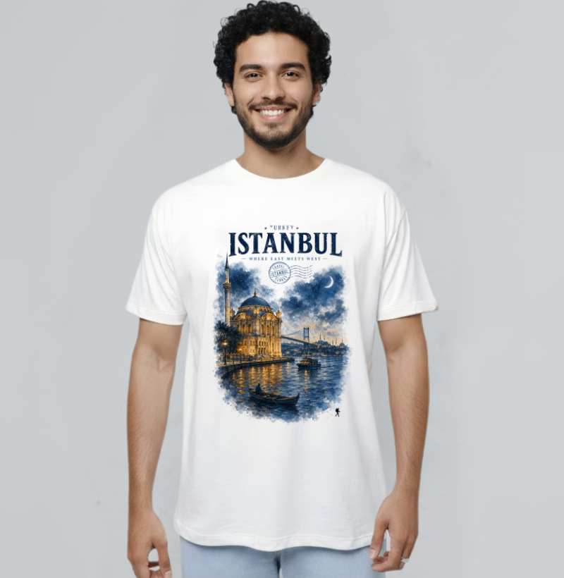 Camiseta Istanbul Turkey Where East Meets West | Aquarela Mesquita Bósforo | Colecao Fashion Travel - Imagem 3
