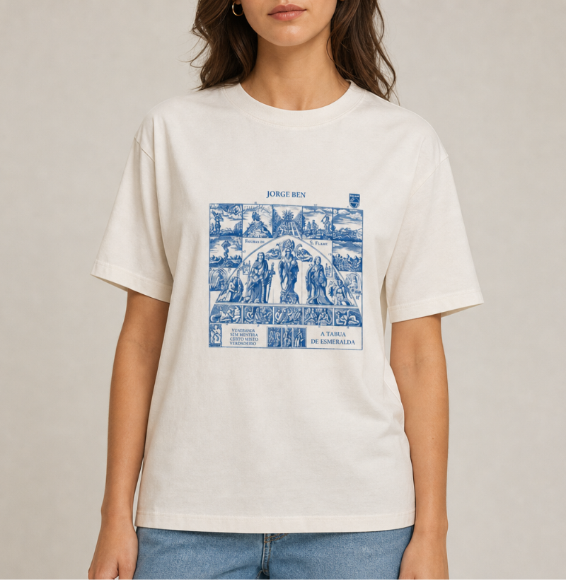 Camiseta Jorge Ben A Tábua de Esmeralda Estampa Azul Gravura Clássica Unissex - Imagem 2