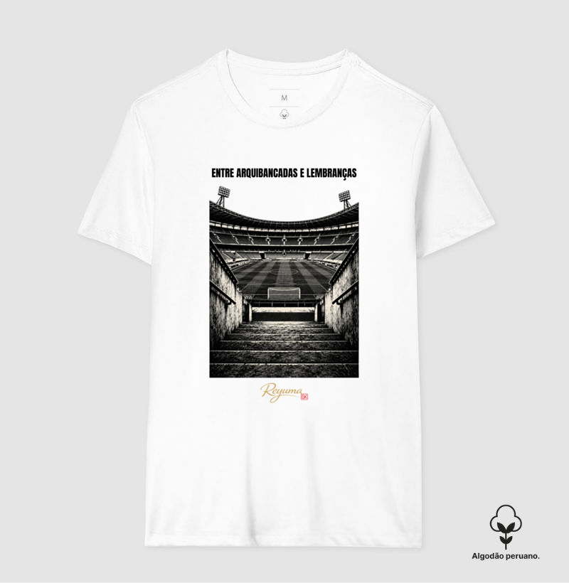 "Entre Arquibancadas e Lembranças" - Futebol - Camiseta Algodão Peruano Masculina, Feminina e Babylook - Imagem 2