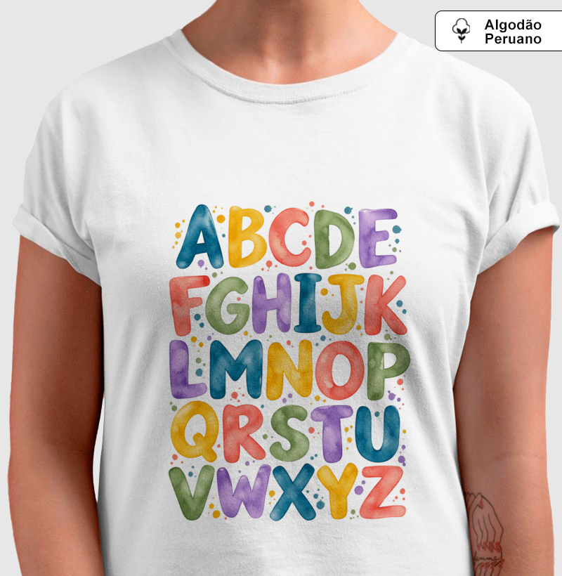 Camiseta Algodão Peruano Alfabeto em Cores - Imagem 2