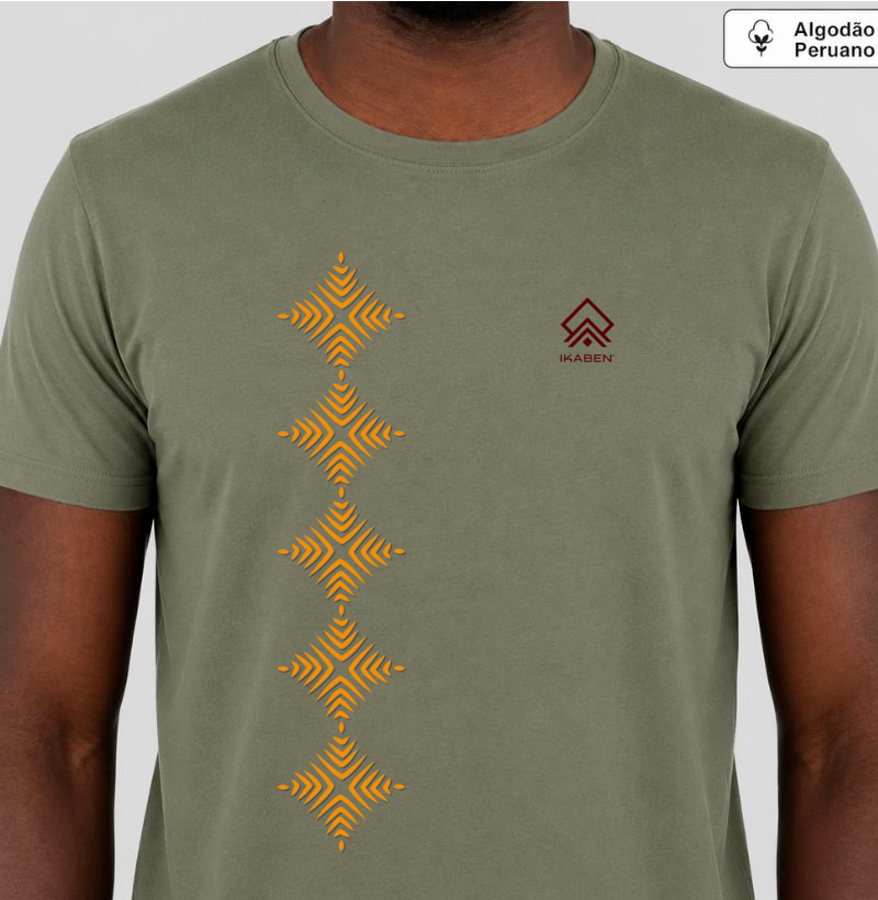 T-shirt Indígena- Grafismo Tsamata Piruara – A Escama que Guarda o Movimento do Rio - Imagem 2