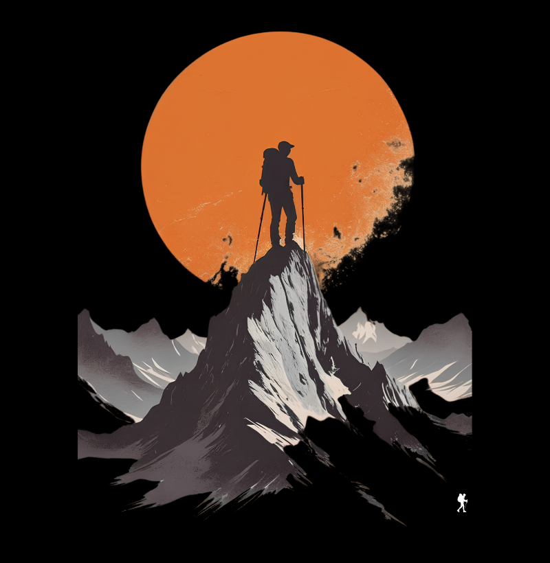 Camiseta Trilheiro no Topo da Montanha | Sol Laranja Silhueta Aventura | Colecao Fashion Travel - Imagem 2