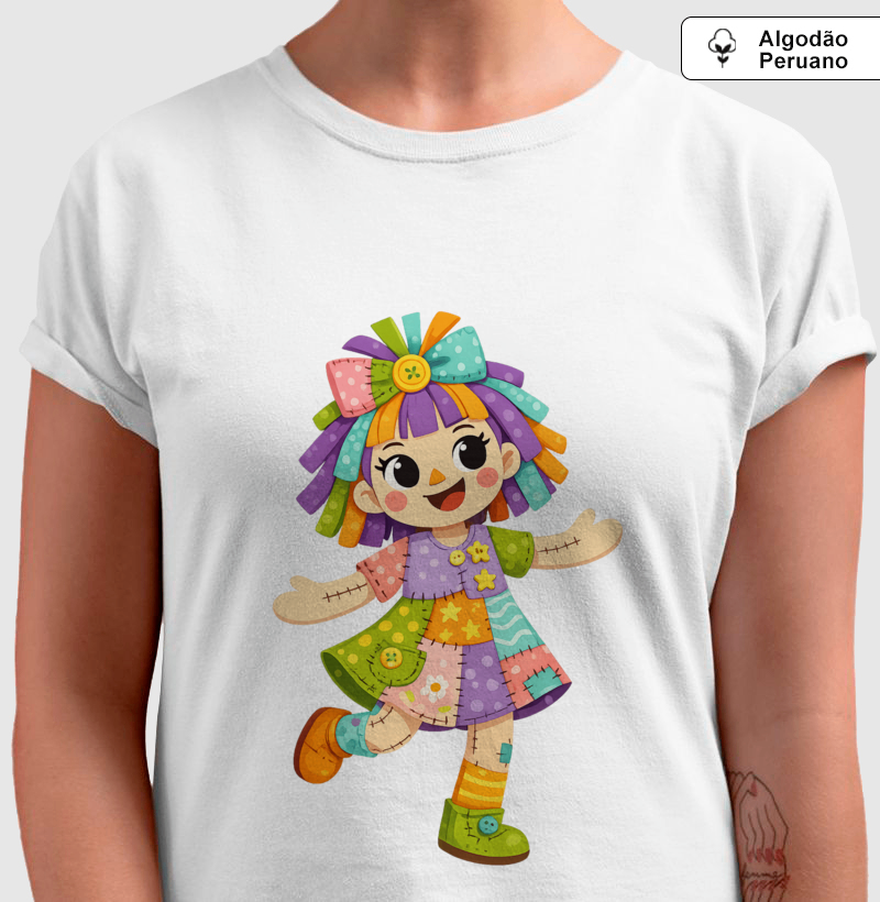 Camiseta Algodão Peruano Boneca de Pano - Azul - Imagem 4