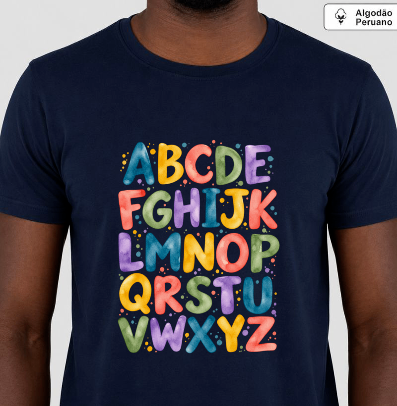 Camiseta Algodão Peruano Alfabeto em Cores - Imagem 3
