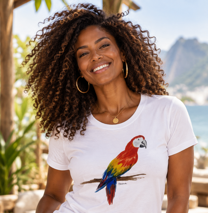 Camiseta Arara-Vermelha – Aves do Brasil - Algodão Peruano - Imagem 3