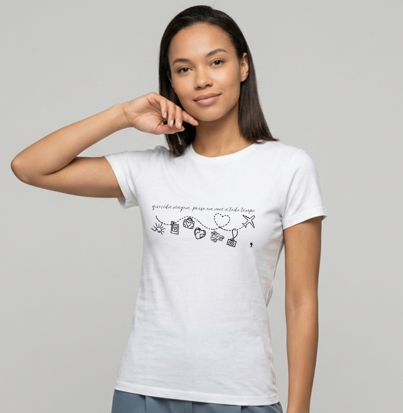 Camiseta Querida Viagem Penso em Voce a Todo Tempo | Caligrafia Minimalista Viagem | Colecao Viciados em Viagem - Imagem 4